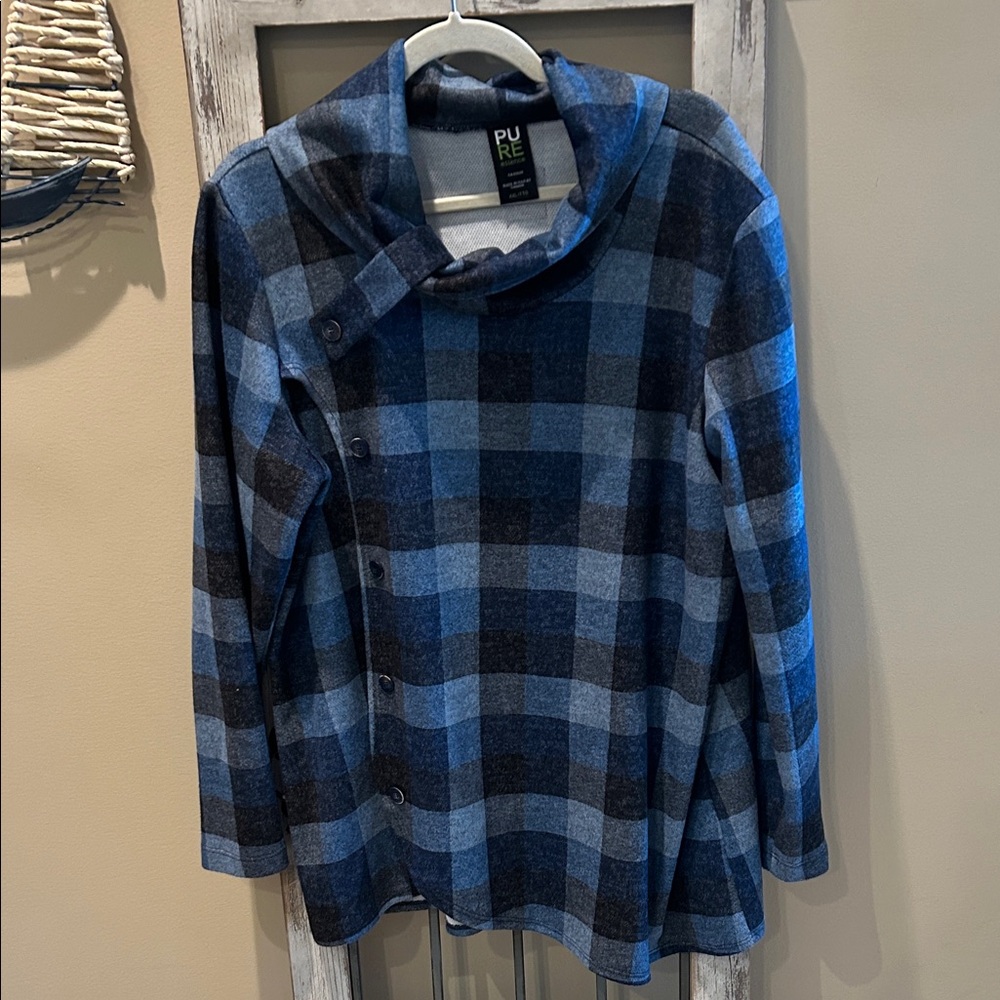PURE Blue and Black Plaid Women's Top - Picture 1 of 5